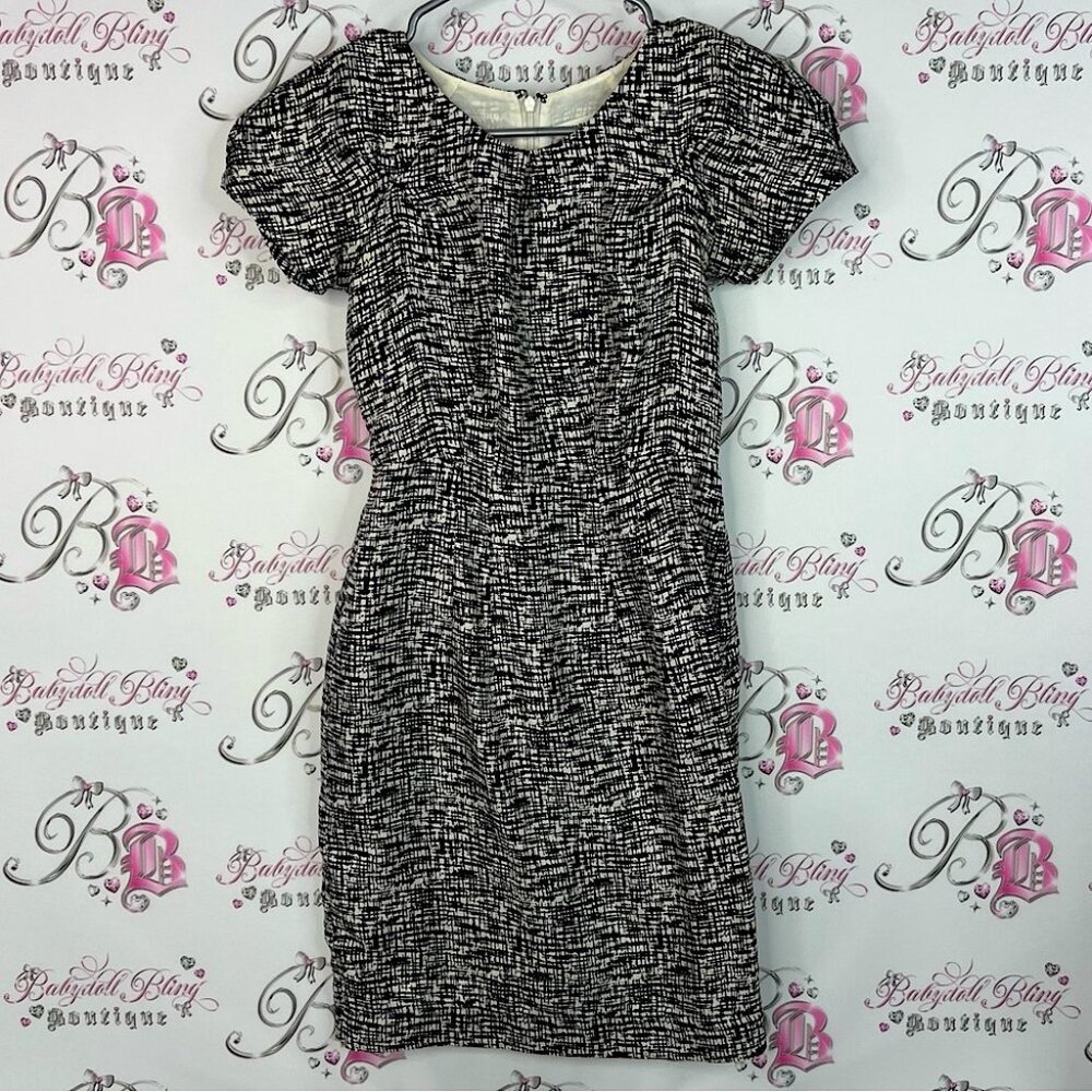 Banana Republic dress puff shoulders geometric Black and White Mini Dress